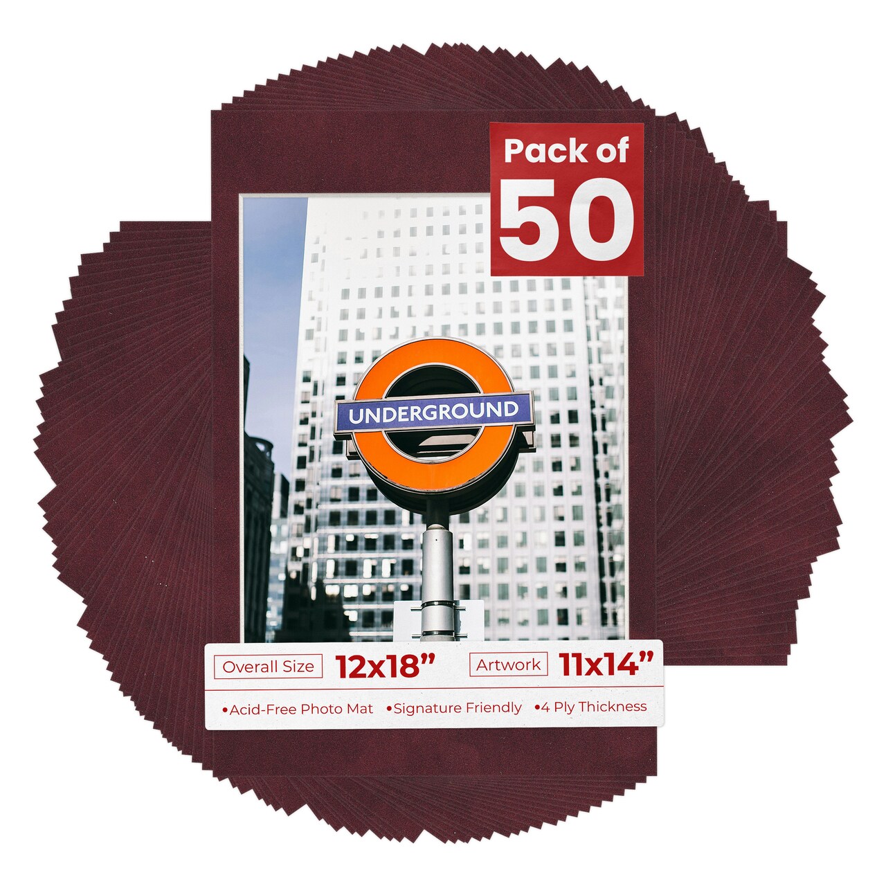 Dark Red Suede Mat Board for 12x18 Frames - Fits 11x14 Photos